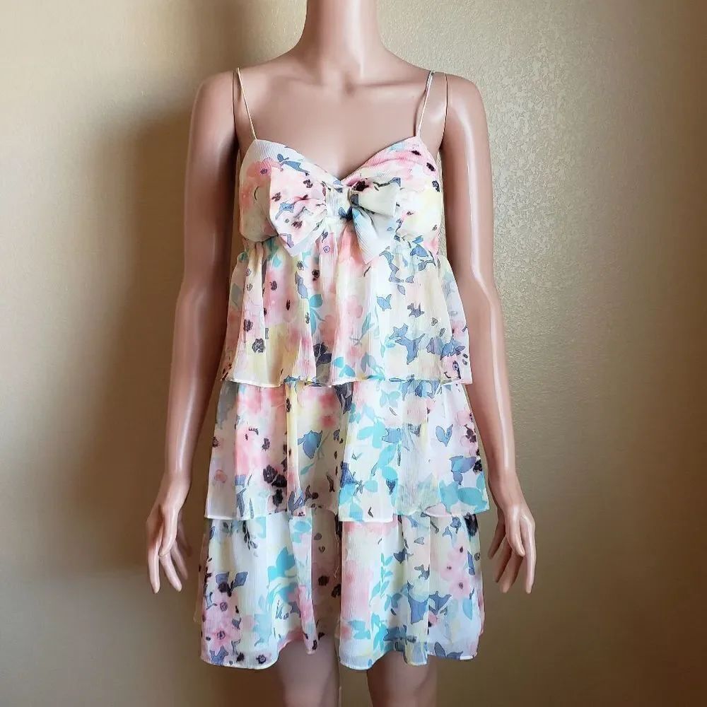 Candies Women's Pastel Floral Tiered Spaghetti Strap Dress